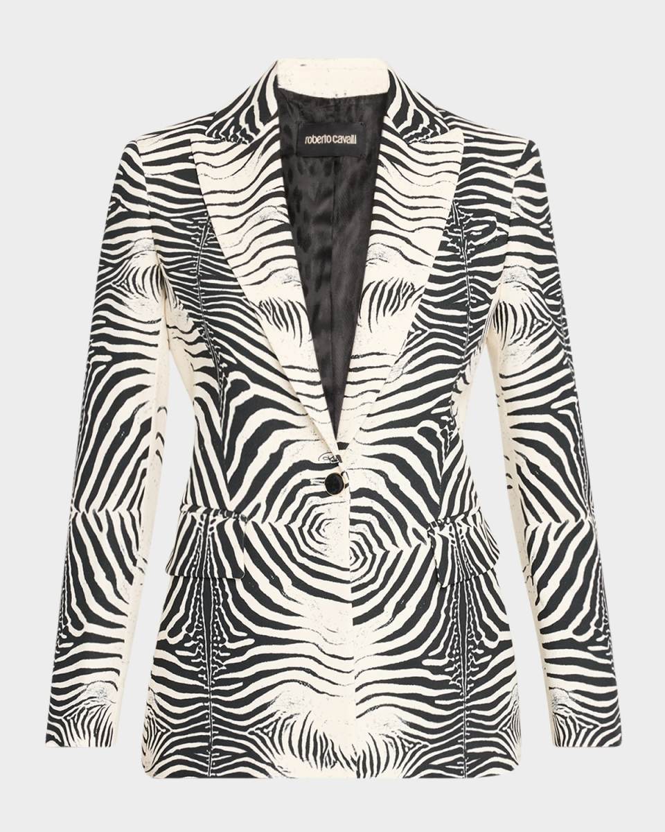 Zebra-Print Single-Breasted Blazer Jacket